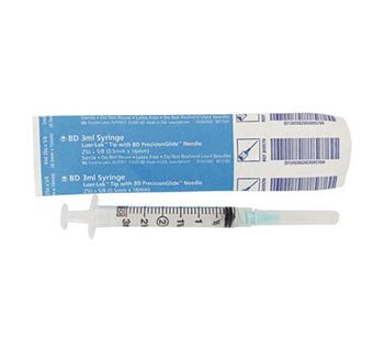 BD™ 3 ML SYRINGE/NEEDLE COMBINATION 25 GA X 5/8 IN 100/PKG