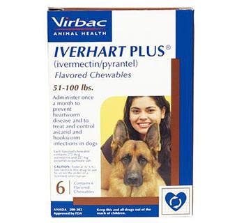 IVERHART PLUS® CHEWABLE TABLETS 6 DOSES 10 BOX/CARTON 51 - 100 LBS (RX)