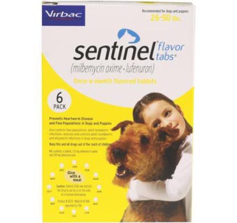 SENTINEL® FLAVOR TABS YELLOW 26-50 LB 6 DOSES 10/PKG (RX)
