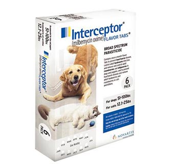 INTERCEPTOR® FLAVOR TABLETS 51-100 LB WHITE 6 DOSES; 10 BOX/CARTON (RX)