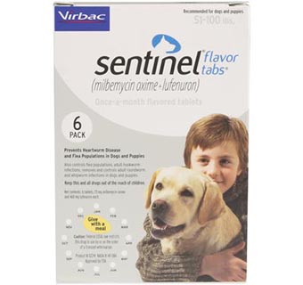 SENTINEL® FLAVOR TABS WHITE 51-100 LB 6 DOSES 10/PKG (RX)