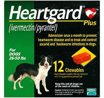 HEARTGARD® PLUS CHEWABLES CANINE 26-50 LB GREEN 12 DOSES; 5 BOX/CARTON (RX)