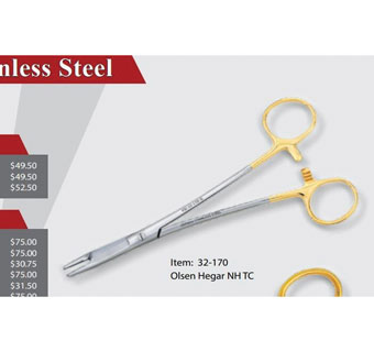 OLSEN HEGAR NEEDLE HOLDER GERM STAINLESS STEEL TC 5-1/2 IN L