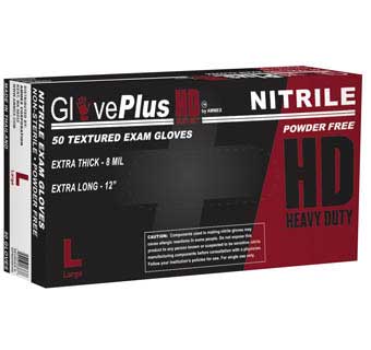 GLOVEPLUS HD NITRILE POWDER FREE EXAM GLOVES LARGE W/ 12 IN CUFF 50/PKG