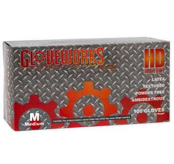 GLOVEWORKS LATEX POWDER FREE 8 ML THICK INDUSTRIAL GLOVES MEDIUM 100/PKG