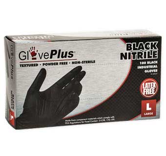 GLOVEPLUS BLACK NITRILE POWDER FREE GLOVES LARGE 100/PKG