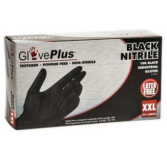 GLOVEPLUS BLACK NITRILE POWDER FREE GLOVES EXTRA EXTRA LARGE 100/PKG
