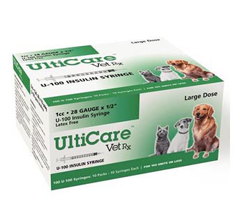 ULTICARE® VETRX INSULIN SYRINGES U-100 28 GA X 1/2 IN (1 CC) 100/PKG