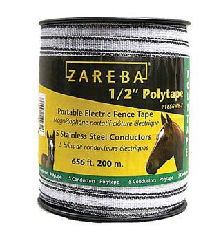 ZAREBA® HEAVY-DUTY ELECTRIC FENCE POLYTAPE WHITE 1/2 IN W X 656 FT REEL L