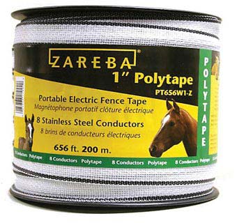 ZAREBA® HEAVY-DUTY ELECTRIC FENCE POLYTAPE WHITE 1 IN W 656 FT REEL L