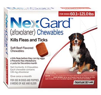 NEXGARD™ K9 CHEWS (RX) RED (60.1-121LBS) 6 DOSE X 10 (SOLD IN HAWAII ONLY)