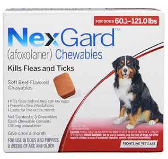 NEXGARD™ K9 CHEWS (RX) RED (60.1-121LBS) 3 DOSE X 10 (SOLD IN HIAWAII ONLY)