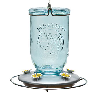 PERKY-PET BLUE MASON JAR HUMMINGBIRD FEEDER 32 OZ 1/PKG