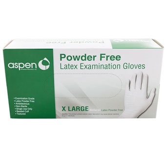 ASPEN LATEX POWDER FREE EXAM GLOVES EXTRA LARGE 100/PKG
