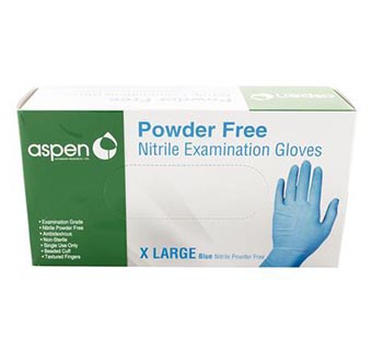 ASPEN NITRILE EXAM GLOVES POWDER FREE BLUE 5 MIL EXTRA LARGE 100/PKG
