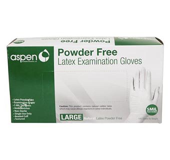 ASPEN LATEX POWDER FREE EXAM GLOVES LARGE 100/PKG