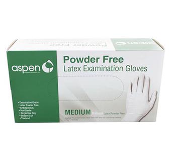 ASPEN LATEX POWDER FREE EXAM GLOVES MEDIUM 100/PKG