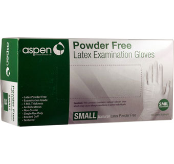 ASPEN LATEX POWDER FREE EXAM GLOVES SMALL 100/PKG
