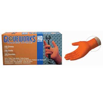 GLOVEWORKS HD NITRILE ORANGE POWDER FREE INDUSTRIAL GLOVES LARGE 100/PKG