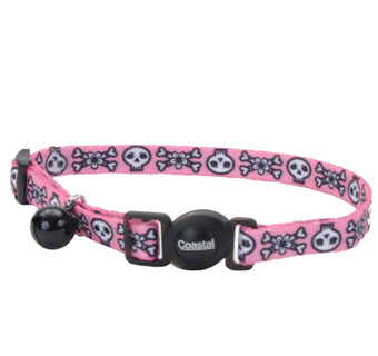 SAFE CAT® 06701 ADJUSTABLE COLLAR 8 - 12 IN X 3/8 IN SKULLS PINK