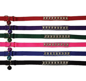 360 J SINGLE LAYER JEWELED CAT COLLAR NYLON 3/8 IN X 10 IN HOT PINK