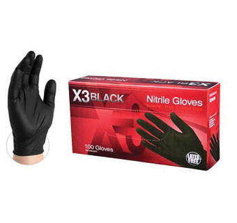 BX3® POWDER-FREE DISPOSABLE GLOVES NITRILE BLACK S 100/PKG