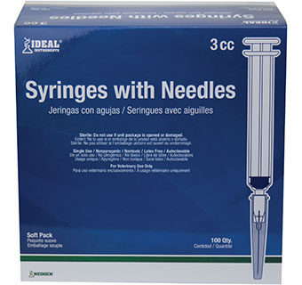 IDEAL® SYRINGES WITH NEEDLES 3 CC 25 GA X 5/8 IN LUER LOCK SOFT PACKED 100/PKG