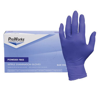 PROWORKS® GL-N125F POWDER-FREE GLOVES NITRILE BLUE VIOLET MED 200/PKG