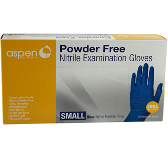 ASPEN NITRILE EXAM GLOVES SMALL 100/PKG