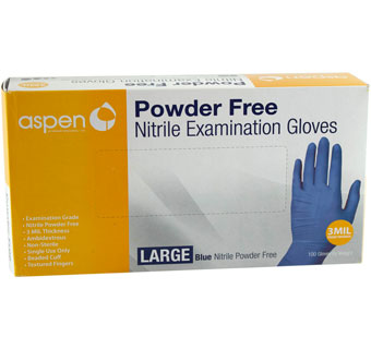ASPEN NITRILE EXAM GLOVES LARGE 100/PKG