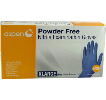 ASPEN NITRILE EXAM GLOVES EXTRA LARGE 100/PKG
