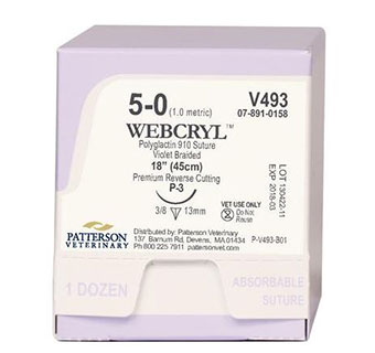PIVETAL® WEBCRYL™ SUTURES V493 18 IN (P-3) UNDYED 12/BOX