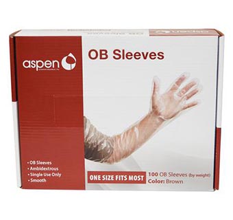 SHOULDER LENGTH OB SLEEVE GLOVES BROWN 100/PKG