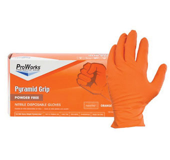 PROWORKS® PYRAMID GRIP® GL-NT107ORF POWDER-FREE GLOVES NITRILE ORG 2XL 100/PKG