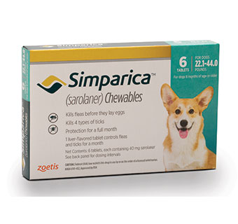 SIMPARICA™ (SAROLANER) TEAL - 22.1-44LB (RX) - 10X6/PKG