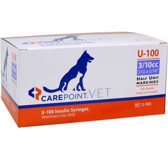 CAREPOINT™ VET INSULIN SYRINGE U-100 .3CC 31G X 5/16 IN W/HUM 100/BOX
