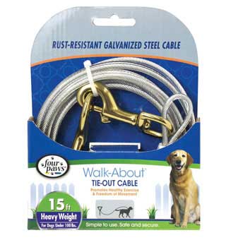 FOUR PAWS® WALK-ABOUT® HEAVYWEIGHT TIE-OUT CABLE SILVER GALVANIZED 15 FT