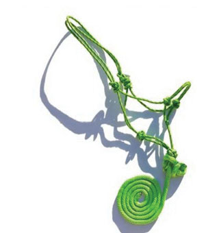 ROPE HALTER 5/16 IN WITH 5/8 IN X 8 FT REMOVABLE LEAD LIME GREEN W/BLACK SPOTS