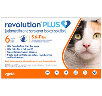 REVOLUTION® PLUS CAT 5.6-11 LBS ORANGE 6 PK (RX)
