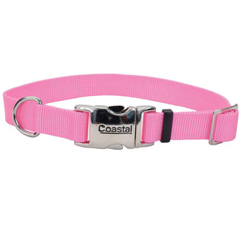 61962 ADJ DOG COLLAR WITH METAL BUCKLE NYLON 14 - 20 IN X 1 IN BRIGHT PINK