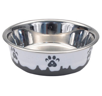 MASLOW™ NON-SKID DOG BOWL 13 OZ STAINLESS STEEL GRAY/WHITE