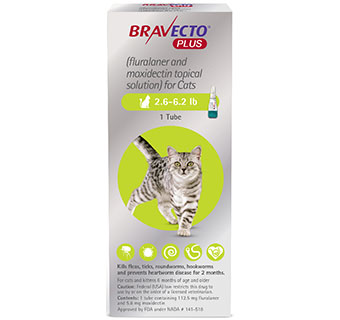 BRAVECTO™ PLUS TOPICAL SOLUTION FOR CATS 2.6-6.2 LB GREEN 112.5 MG 10 DOSES