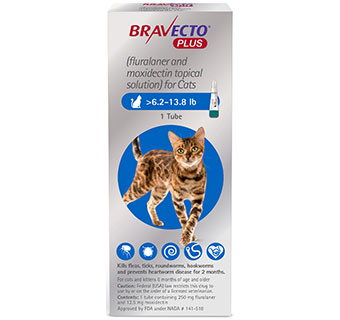 BRAVECTO™ PLUS TOPICAL SOLUTION FOR CATS 6.2-13.8 LB BLUE 250 MG 10 DOSES (RX)