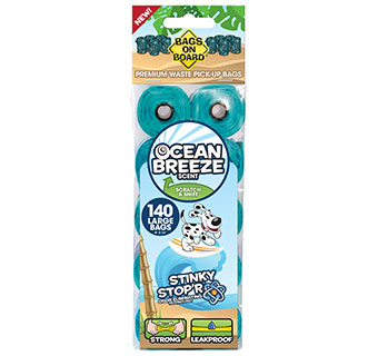 BAGS ON BOARD DOG WASTE BAGS OCEAN BREEZE SCENTED 140/PKG
