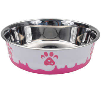MASLOW™ NON-SKID DOG BOWL 54 OZ STAINLESS STEEL PINK/WHITE