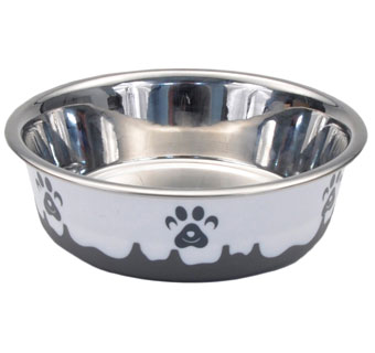 MASLOW™ NON-SKID DOG BOWL 28 OZ STAINLESS STEEL GRAY/WHITE