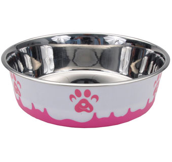 MASLOW™ NON-SKID DOG BOWL 28 OZ STAINLESS STEEL PINK/WHITE